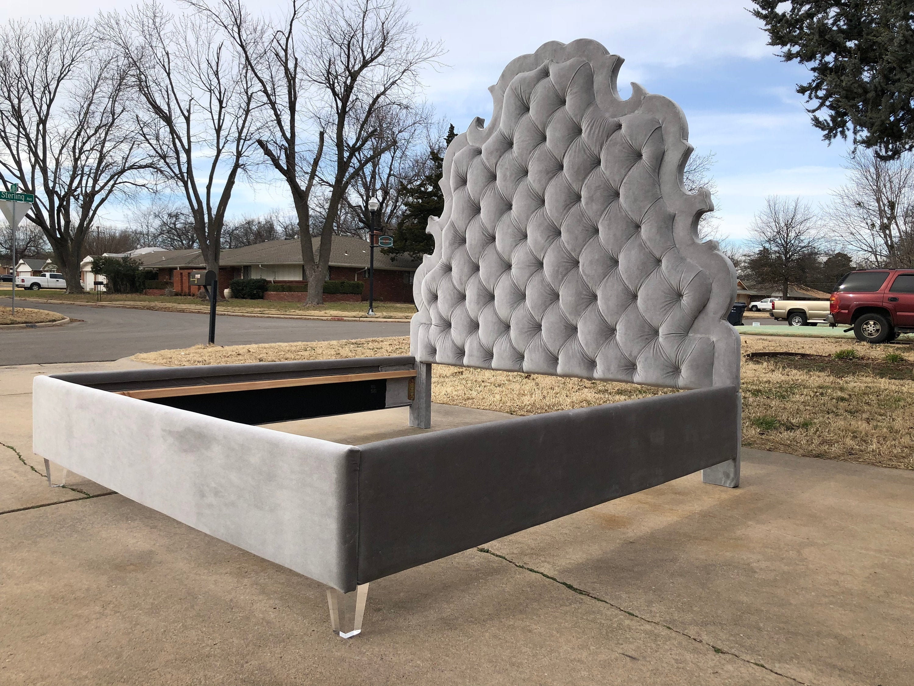 Tufted Tall Headboard French Curvy Scalloped Extra Tall Bed Upholstered California King Queen Full Twin Platform Frame Lucite CUSTOM MADE Etsy