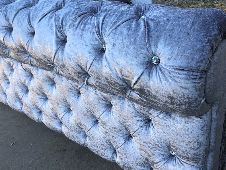 Diamond Tufted Sleigh Bed Velvet Extra Tall Headboard | Etsy