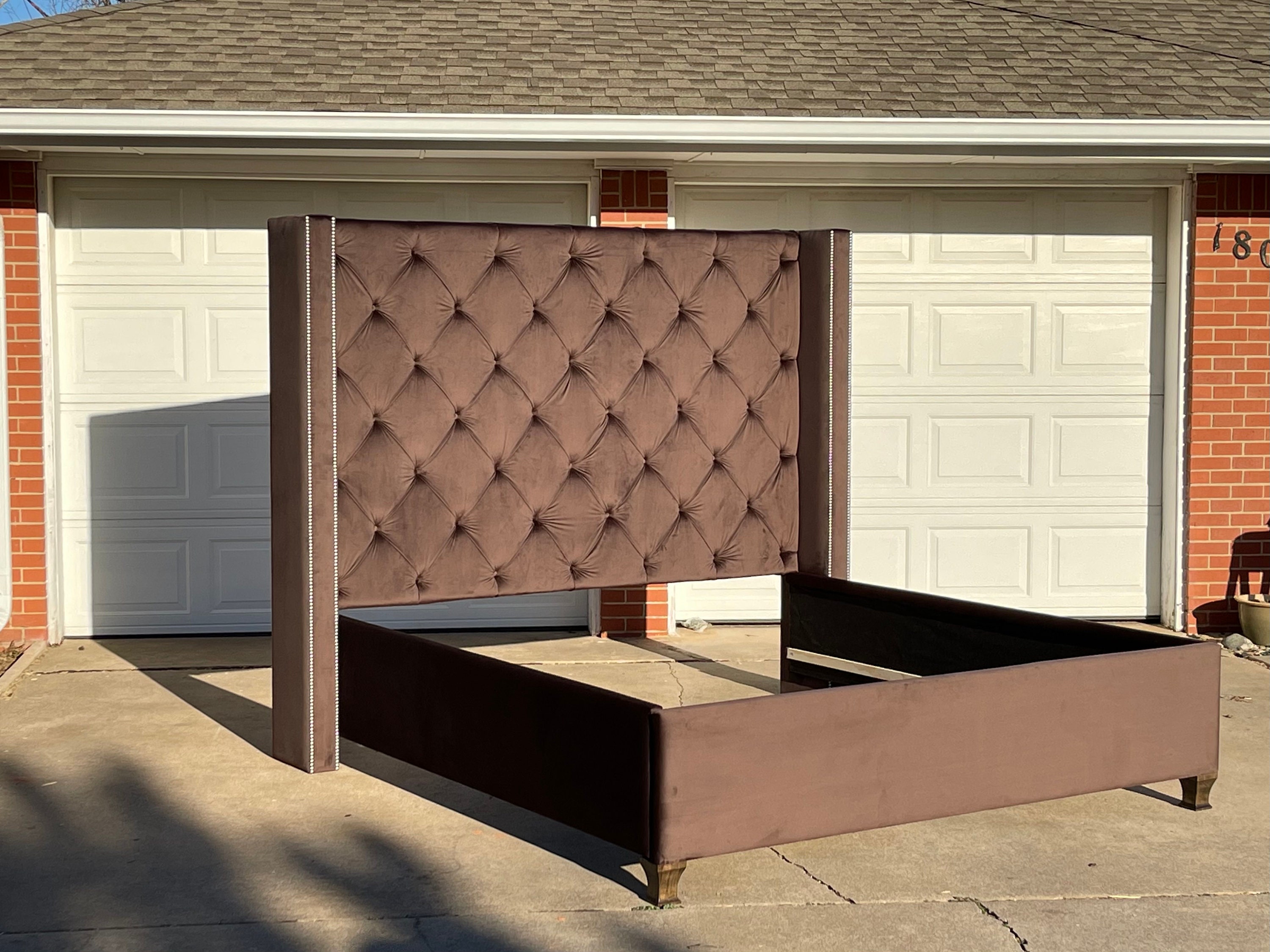 Upholstered sale bed brown