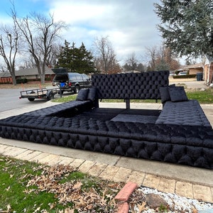 Tufted Platform Bed Frame: Alaskan King Lounge With Storage - Custom