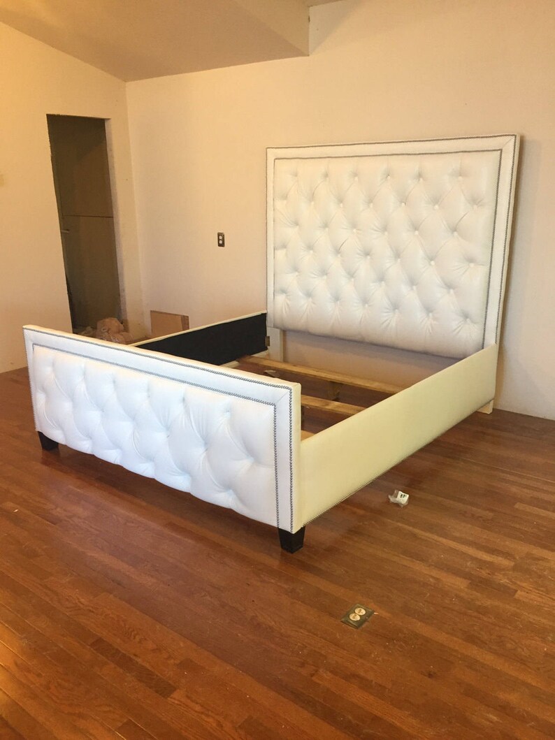Tufted Bed Velvet Gold Nail Head Trim Adjustable Bed Frame Etsy