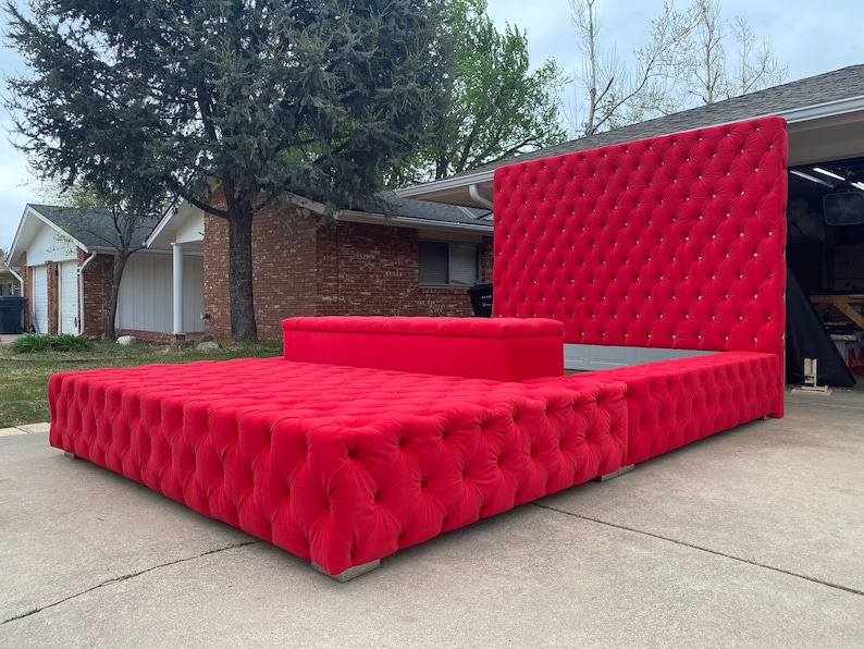 Tufted Oversized Platform Bed Frame Extra Wide Tall California Etsy