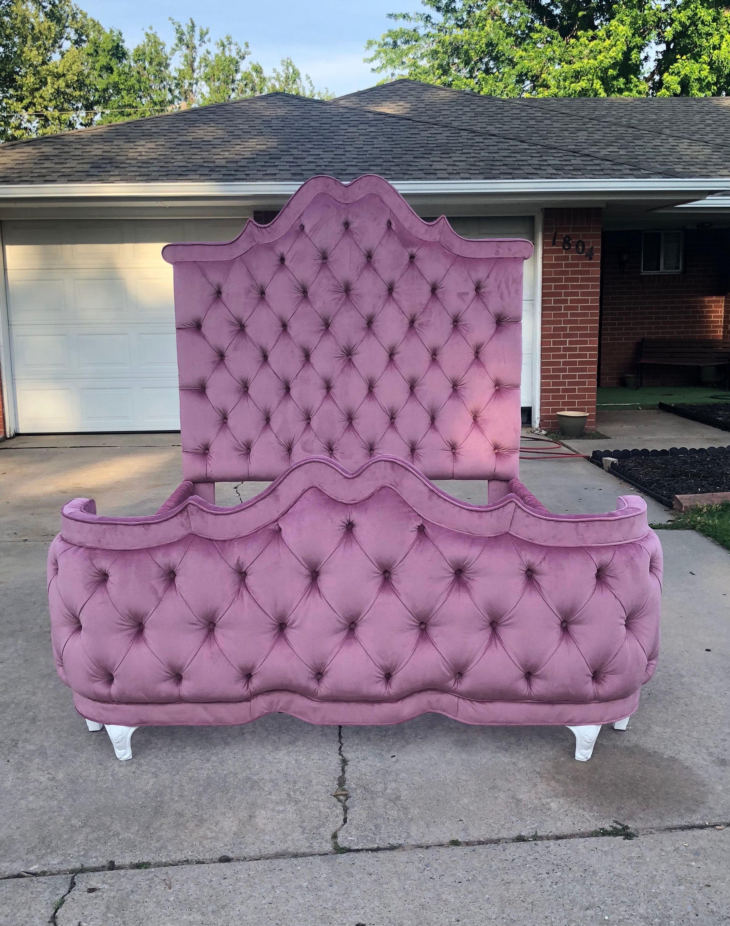 French Curved Footboard Bed Tall Tufted Upholstered Pleated Etsy