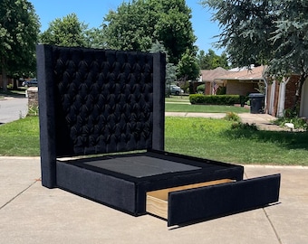 Tufted Wingback Storage Bed: Bespoke Upholstered Platform Frame