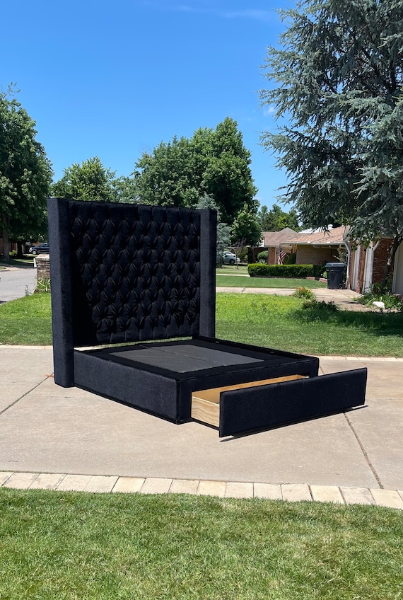 Tufted Wingback Storage Bed: Bespoke Upholstered Platform Frame