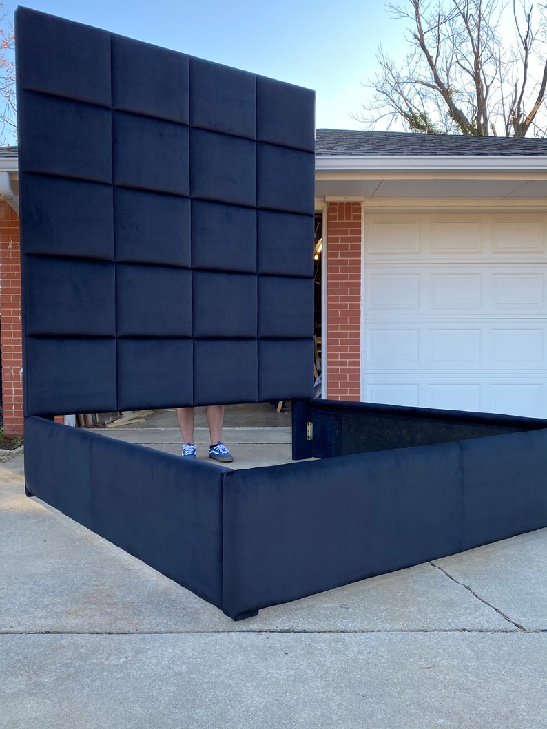 Modern Tall Headboard Bed Ceiling Height Channel Tufted Etsy