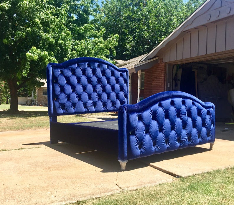 Tufted Bed Headboard Footboard Platform Frame Crystal Button Etsy