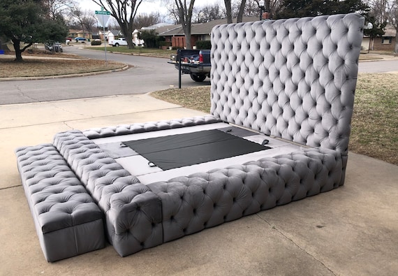 Extra Wide Headboard Tufted Platform Bed Frame Curved Modern