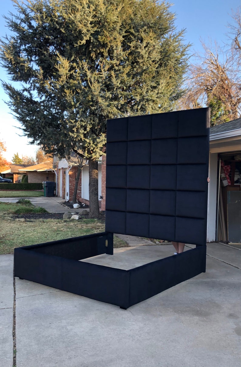 Modern Tall Headboard Bed Ceiling Height Channel Tufted Etsy