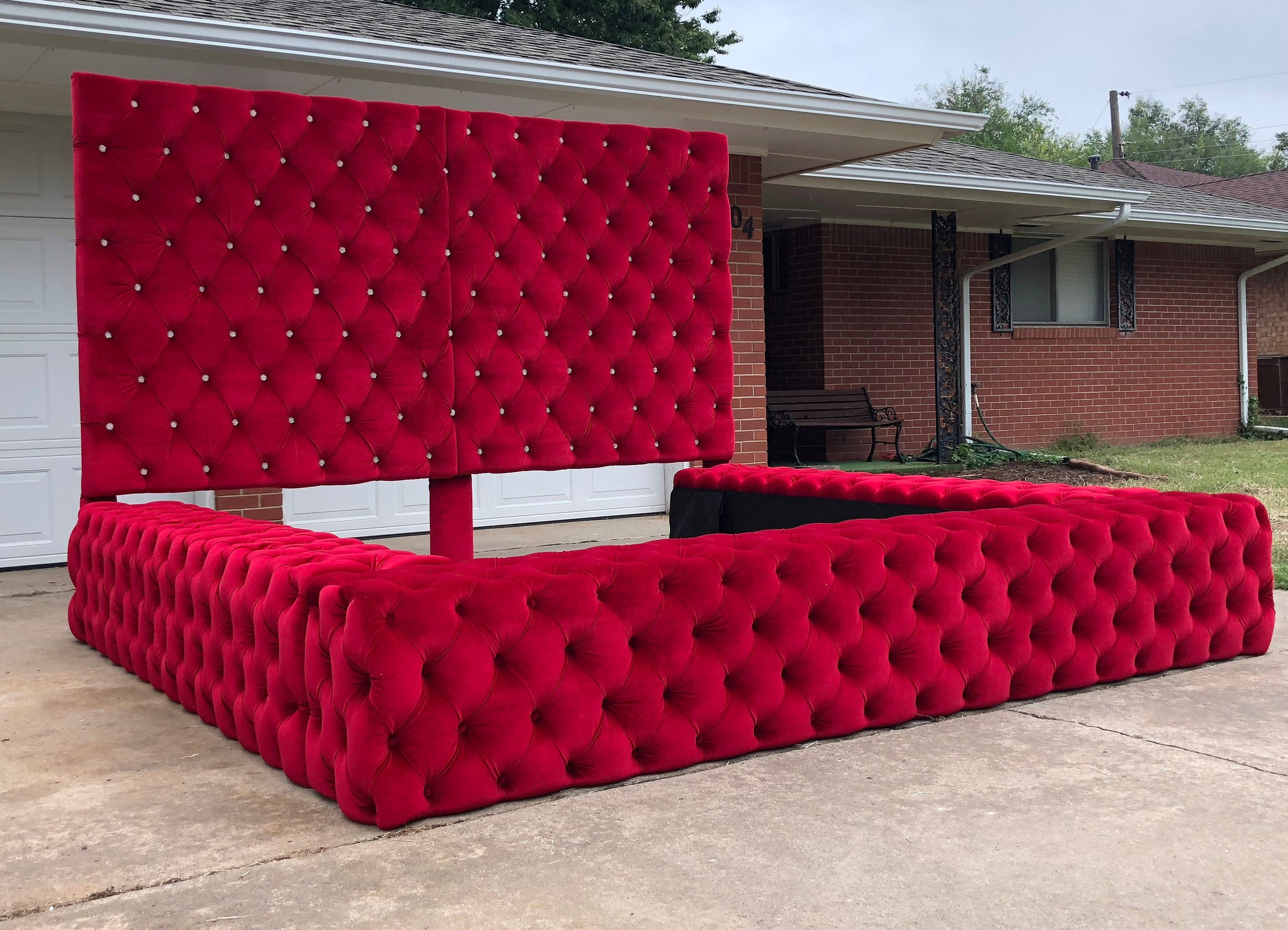 Red velvet headboard discount