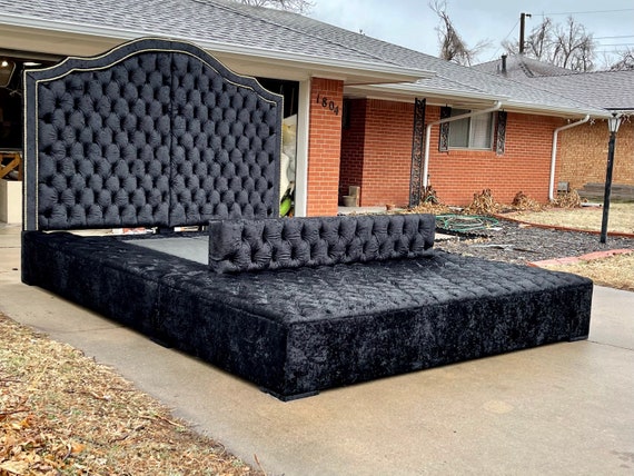 Velvet tufted clearance oversize platform bed