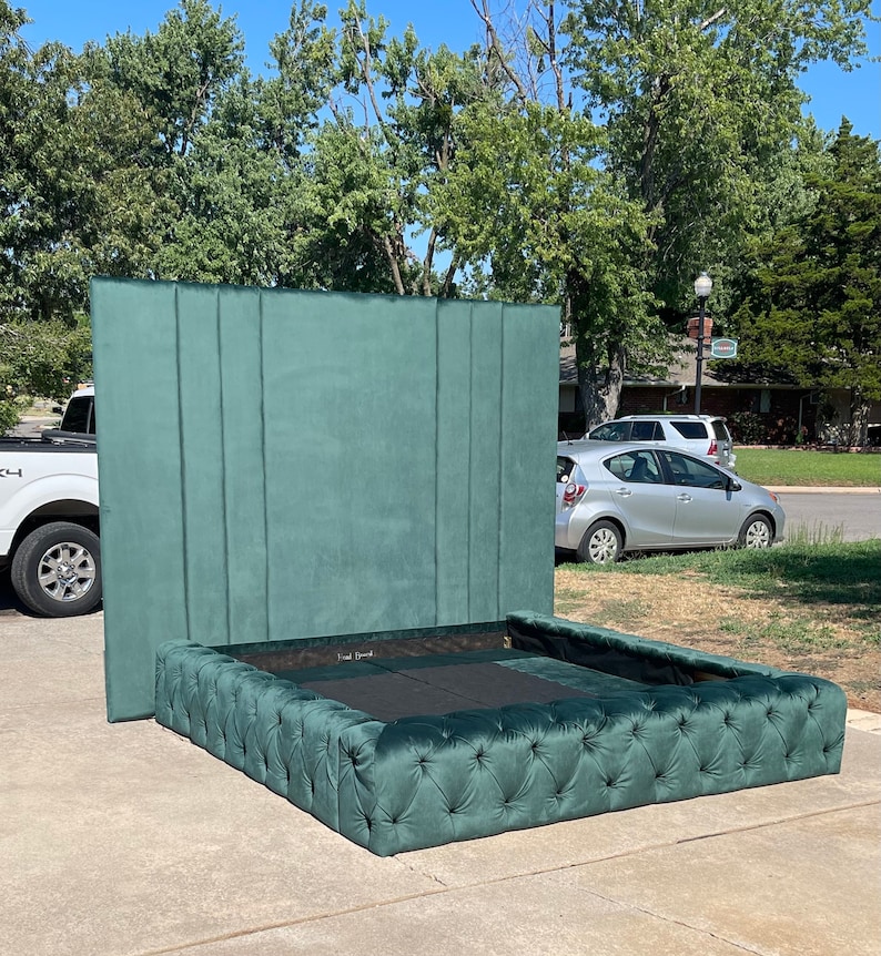 Platform Tufted Bed Extra Wide Tall King Bed Frame Diamond Etsy