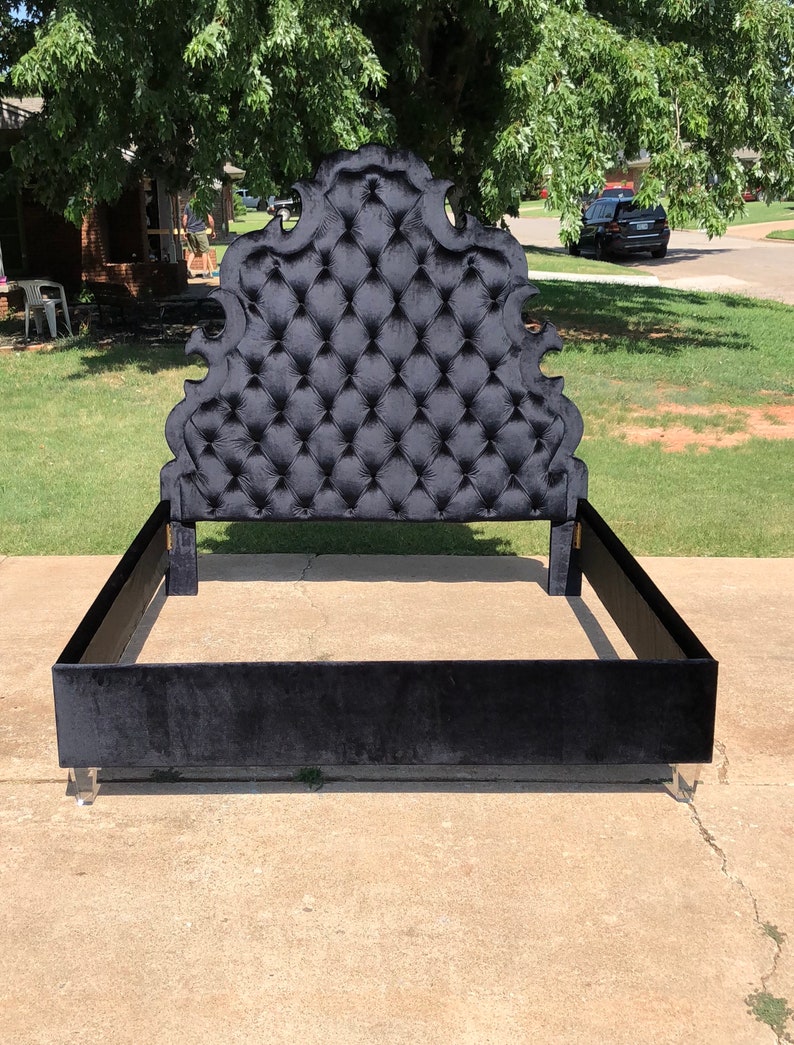 Tufted Tall Headboard French Curvy Tufted Scalloped Extra Tall Bed Upholstered California King