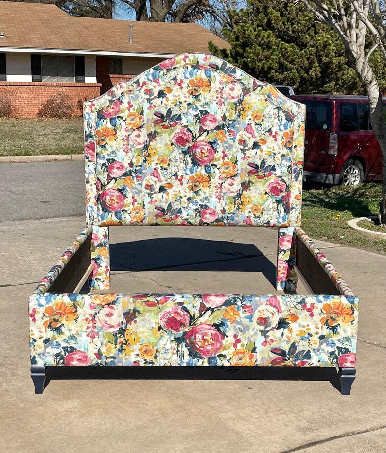 Tall Bed Queen Bed Frame Upholstered Preppy Palm Beach Floral - Etsy