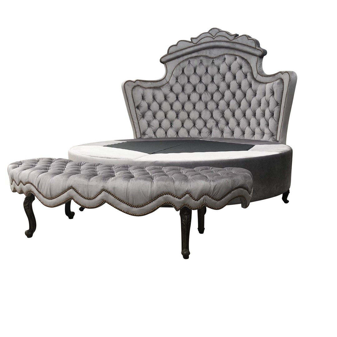 Round Tufted Bed Frame Upholstered Headboard Curved Round Circular