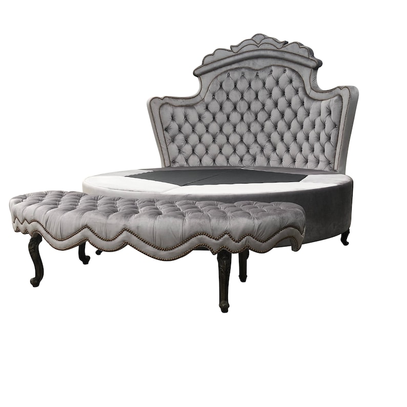 Round Tufted Bed Frame Upholstered Headboard Curved Round Etsy