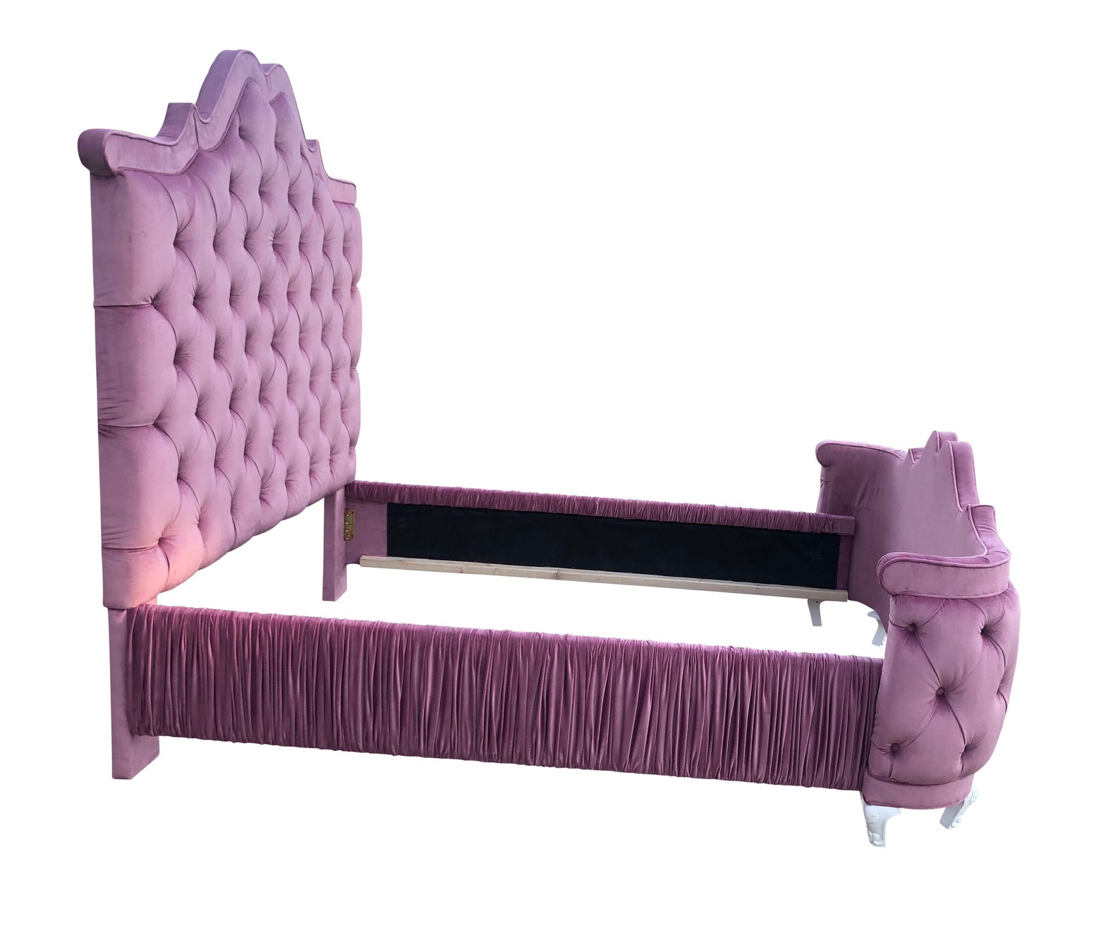 French Curved Footboard Bed Tall Tufted Upholstered Pleated Etsy