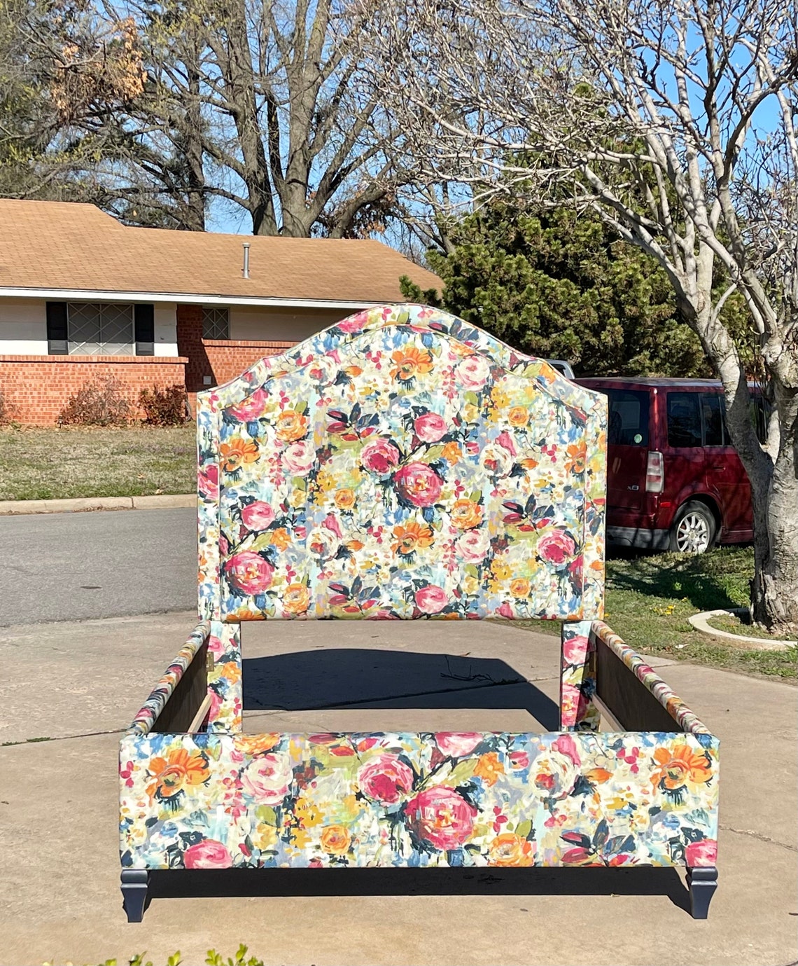 Tall Bed Queen Bed Frame Upholstered Preppy Palm Beach Floral - Etsy