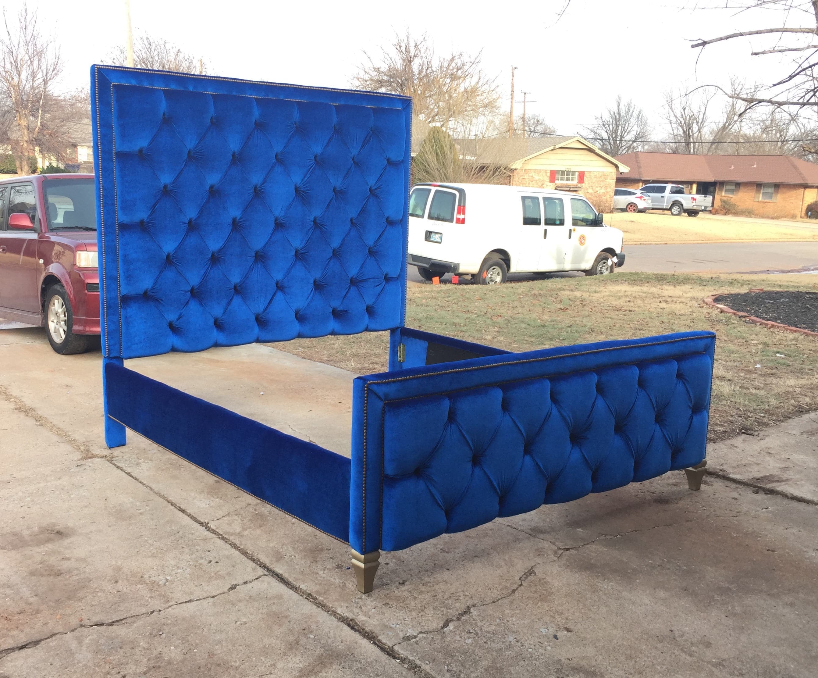 Tufted Bed Velvet Gold Nail Head Trim Adjustable Bed Frame Etsy