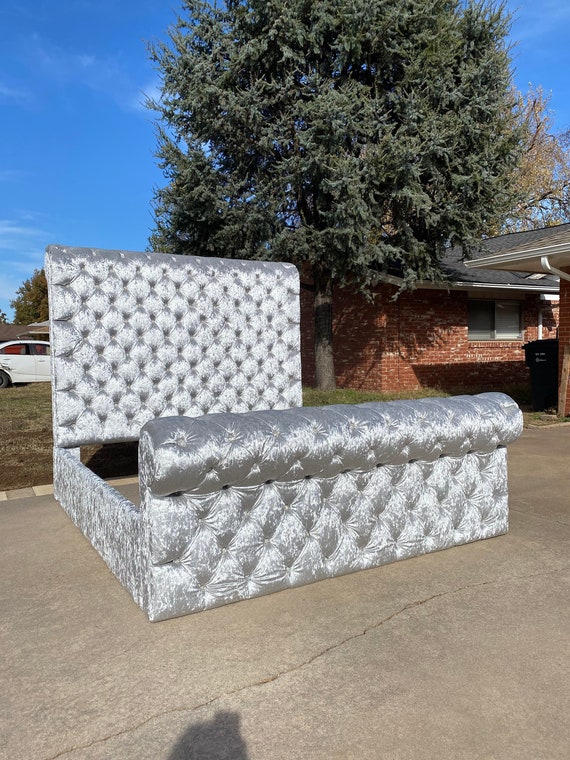 Crushed velvet diamond sleigh bed discount
