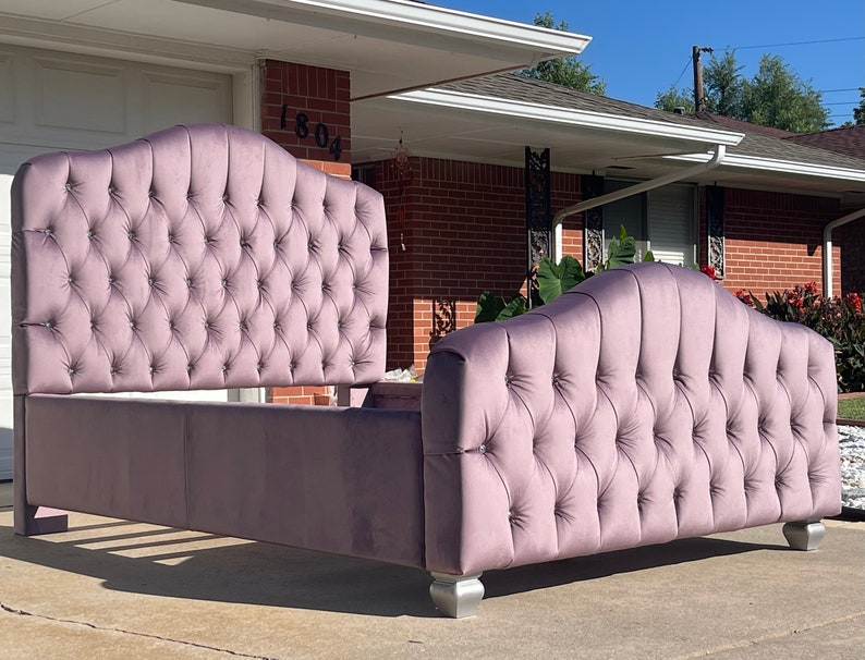 Custom Tufted Bed Tall Headboard Velvet Bed Frame Hand Tufted Etsy
