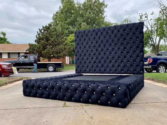 Platform Large Tufted Bed Extra Wide Frame Storage Bench Crystal