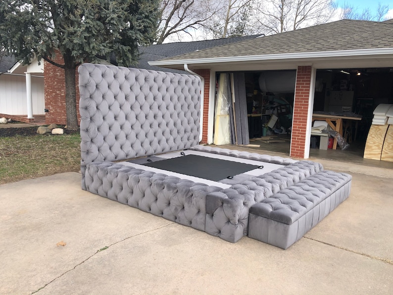 Platform Large Tufted Bed Extra Wide Bed Frame Crystal Tufted Etsy