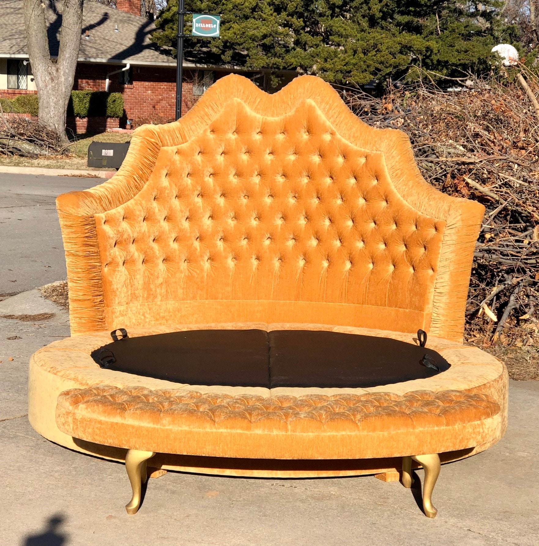 Round Bed Platform Frame Tufted Upholstered Bed Curvy French Etsy