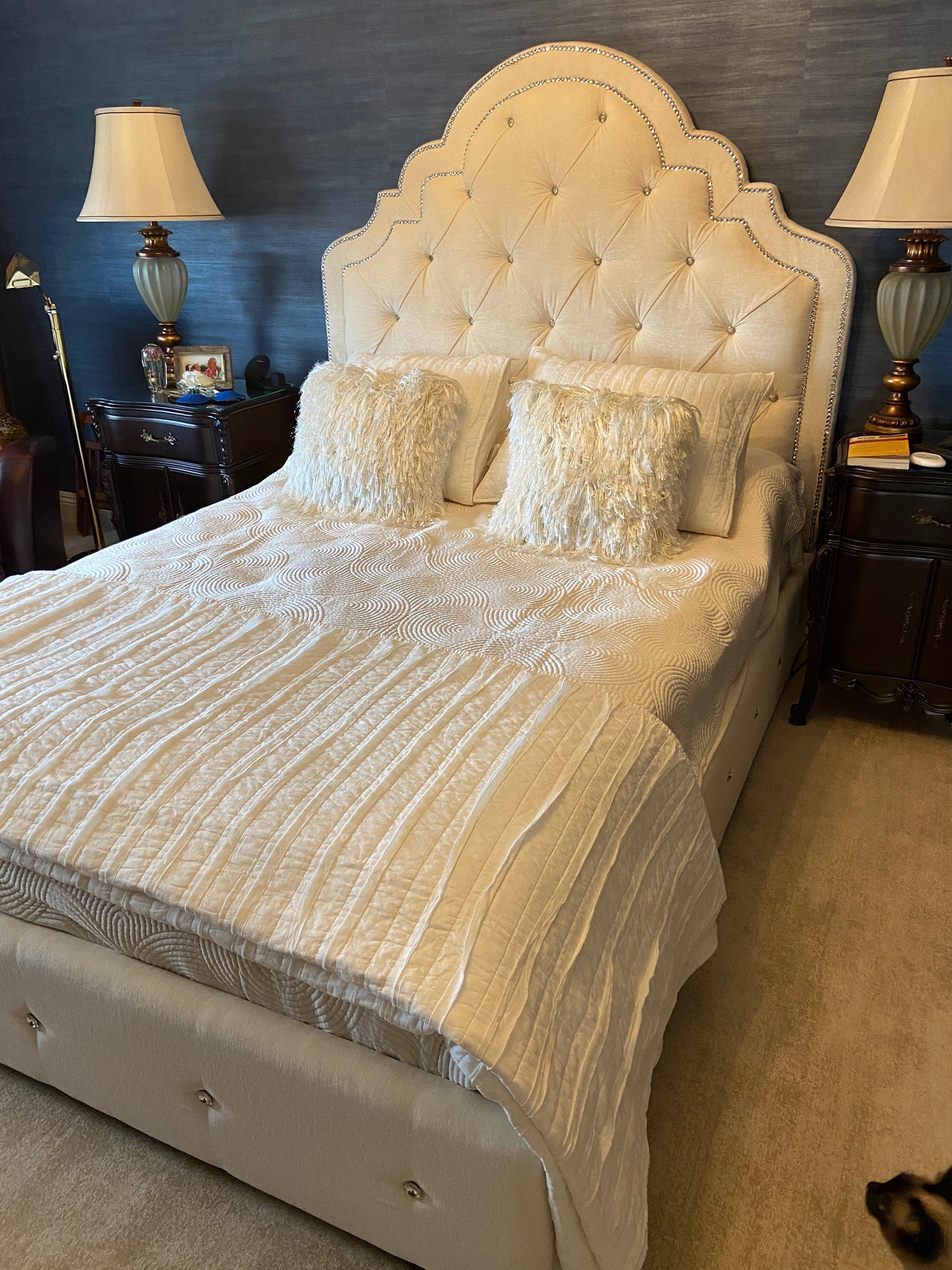 Tufted Headboard Luxury Bed Frame Room Glam Crystal Button Etsy