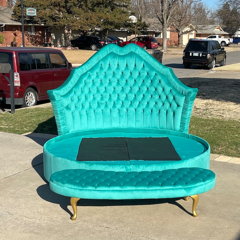 Round Bed Platform Frame Tufted Upholstered Bed Custom Scallop Etsy