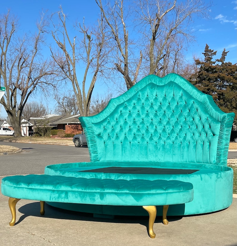 Round Bed Platform Frame Tufted Upholstered Bed Custom Scallop Etsy