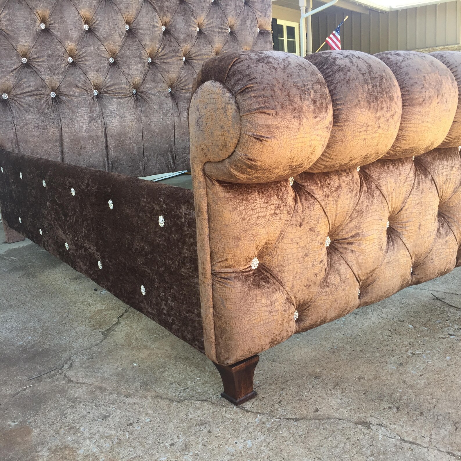 Tufted Headboard Tall Sleigh Channel Tuft Velvet Crystal Etsy