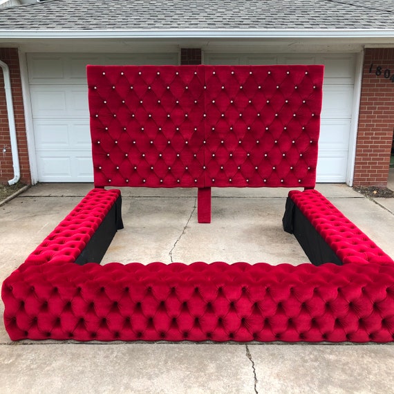 Red tufted bed frame deals
