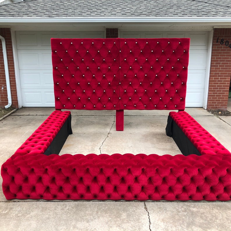 Tufted Velvet Platform Bed Wide King Bed Frame Diamond Tufted Etsy
