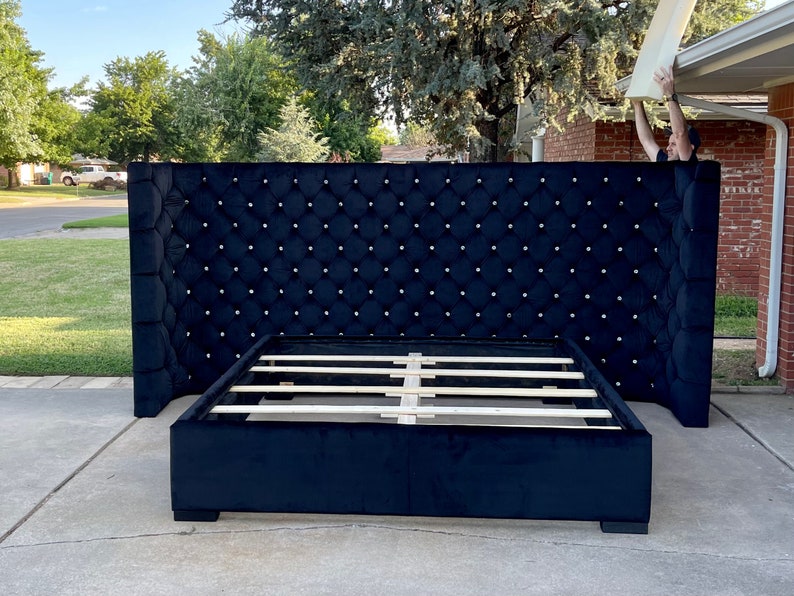 Extra Wide Headboard Upholstered Tufted Bed Frame Oversized Etsy