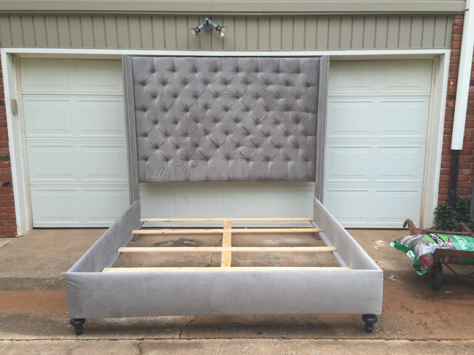 Tufted Bed Extra Tall Headboard Rails Bed Frame King Wingback Etsy