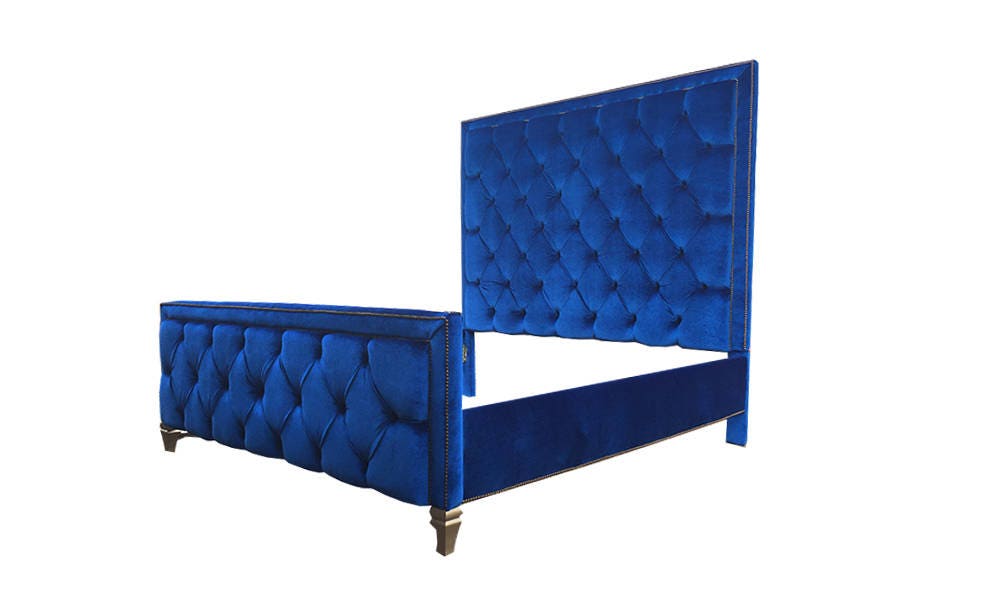 Tufted Bed Velvet Gold Nail Head Trim Adjustable Bed Frame Etsy