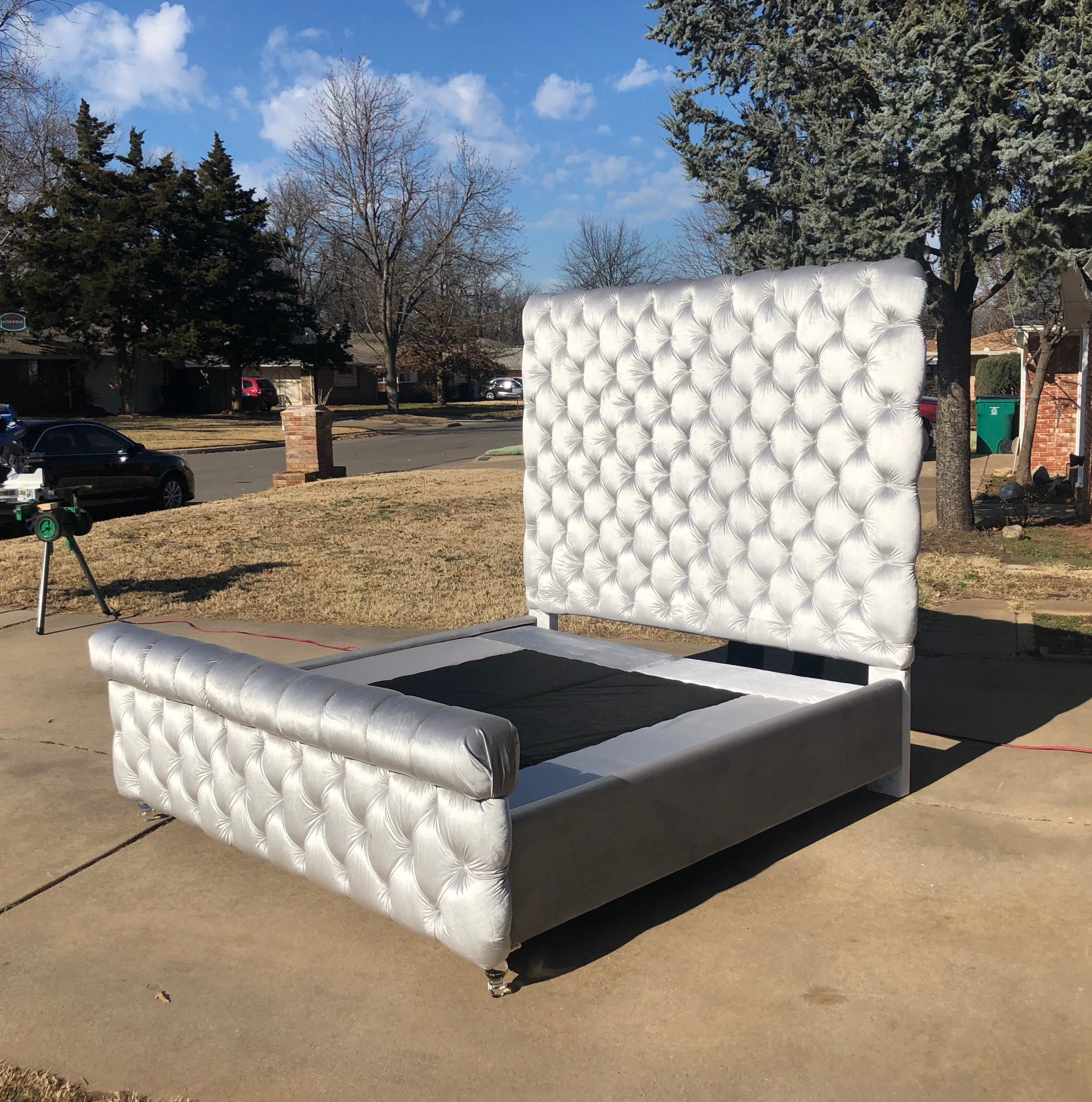 DEPOSIT Tufted Bed Upholstered Tall Headboard King Velvet ...