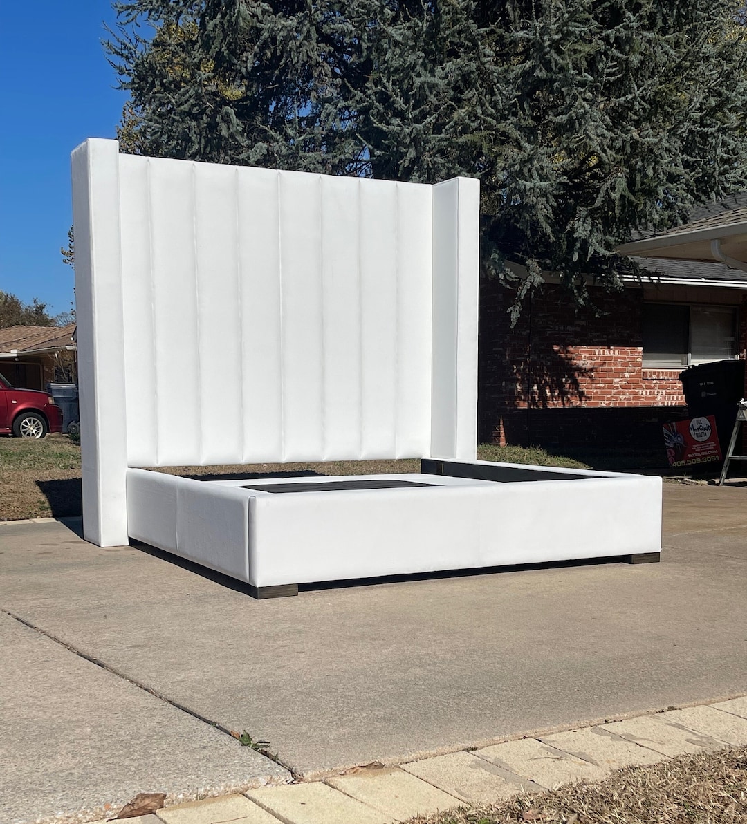 Modern Tall Headboard Platform Bed Frame King Wingback Etsy