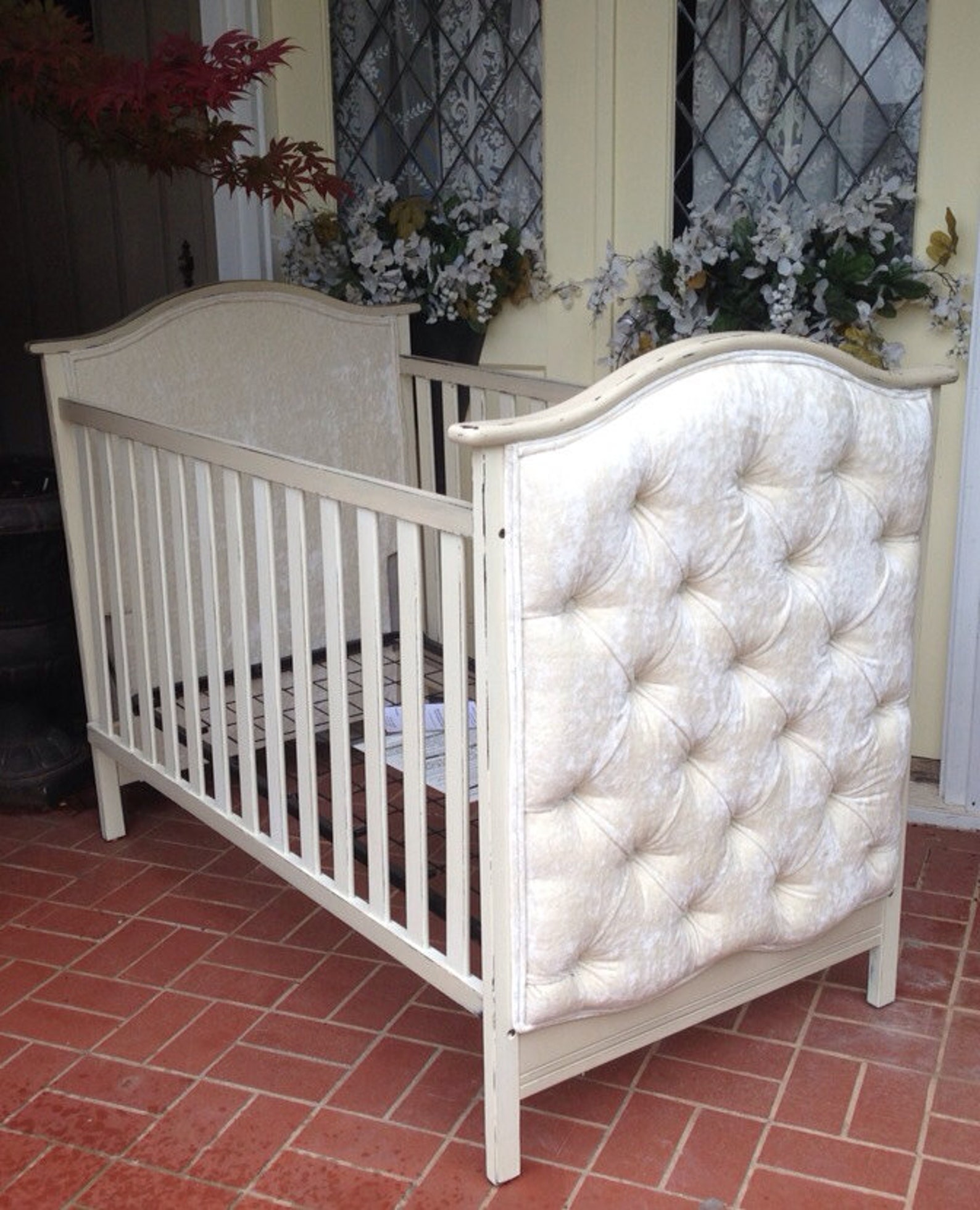 Upholstered Baby Crib Bed Diamond Tufting Painted Velvet Etsy