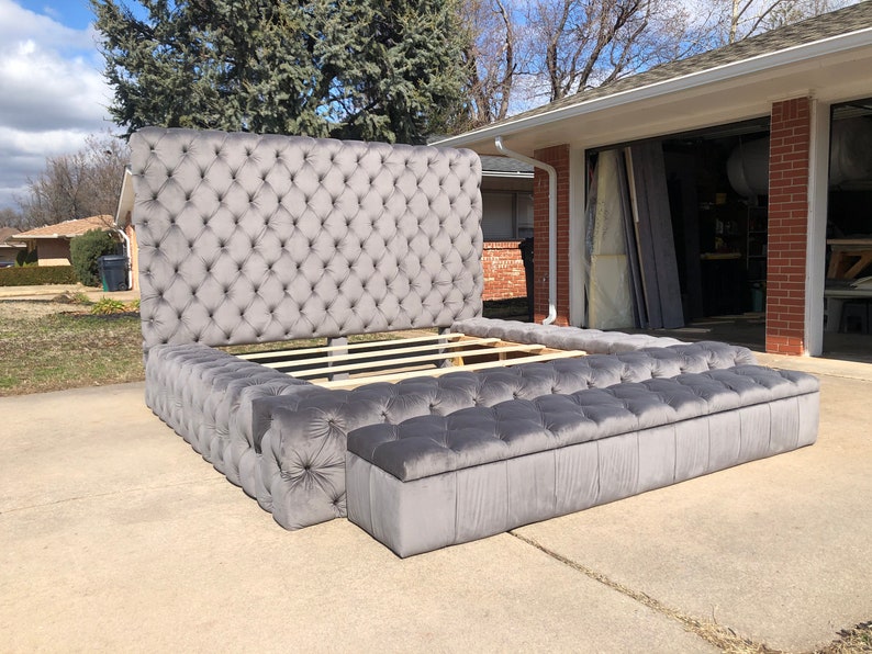 Platform Large Tufted Bed Extra Wide Bed Frame Crystal Tufted Etsy