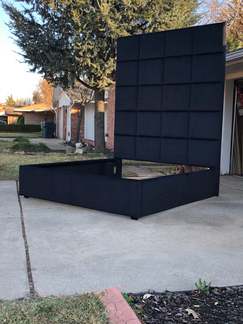 Modern Tall Headboard Bed Ceiling Height Channel Tufted Etsy