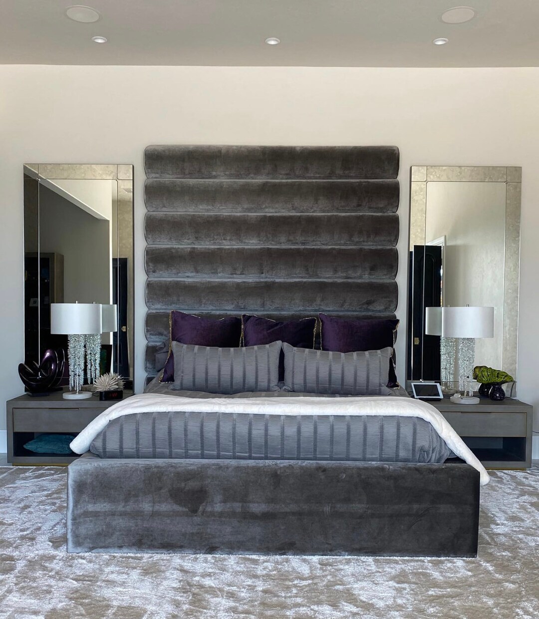 Luxury Bed Frame Modern Ceiling Height Platform Bolster Tufted