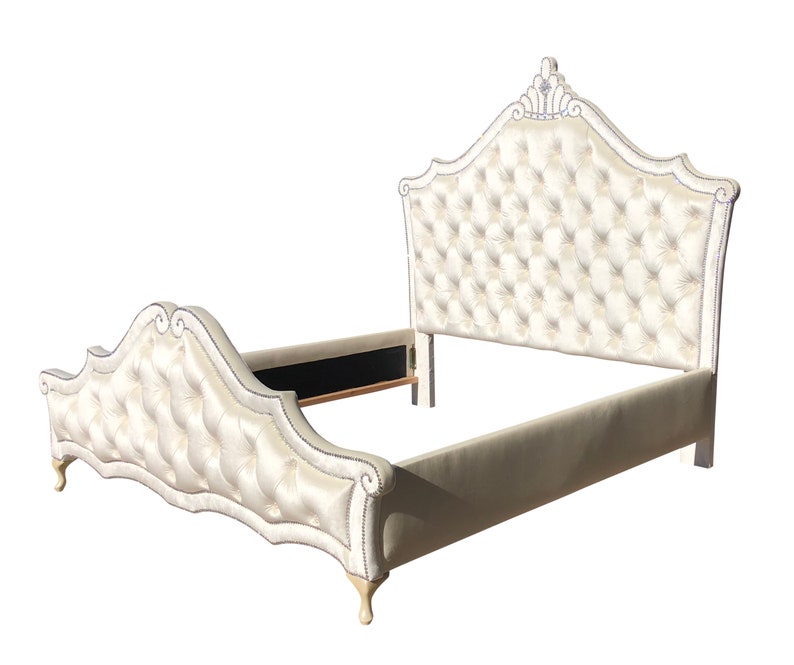 French Bed Tufted Tall King Velvet Crystal Glam Provincial Etsy