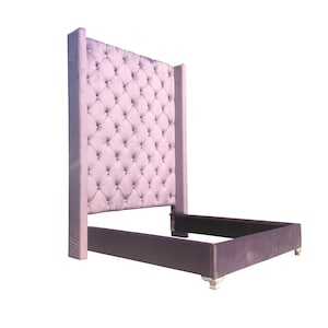 Crystal Tufted Velvet Bed Frame: Custom Wingback Headboard