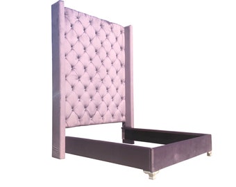 Crystal Tufted Velvet Bed Frame: Custom Wingback Headboard