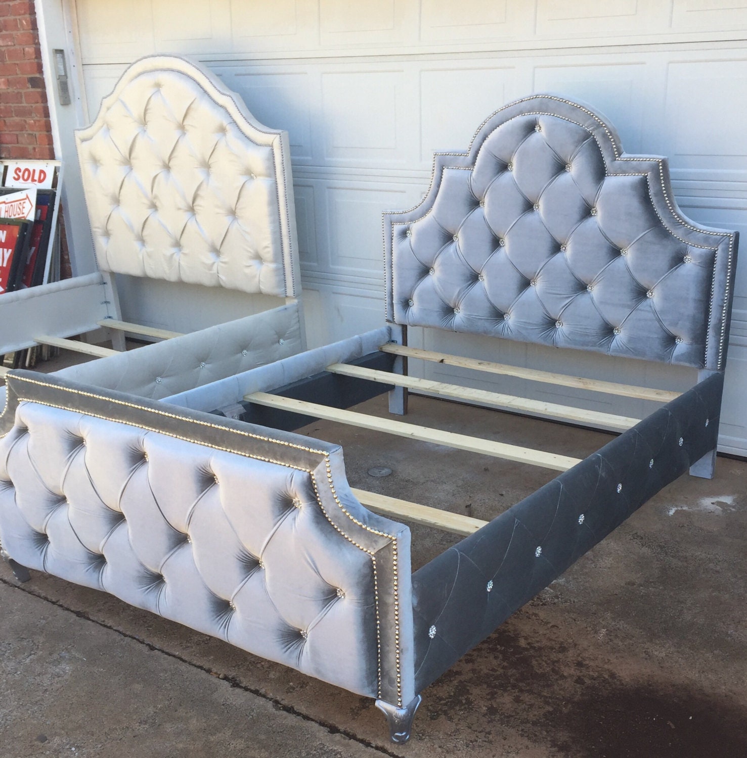 Grey rhinestone bed frame discount