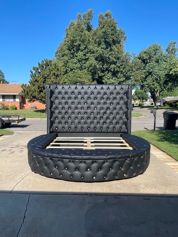 Round Bed Frame Tufted Custom California King Queen Full Twin