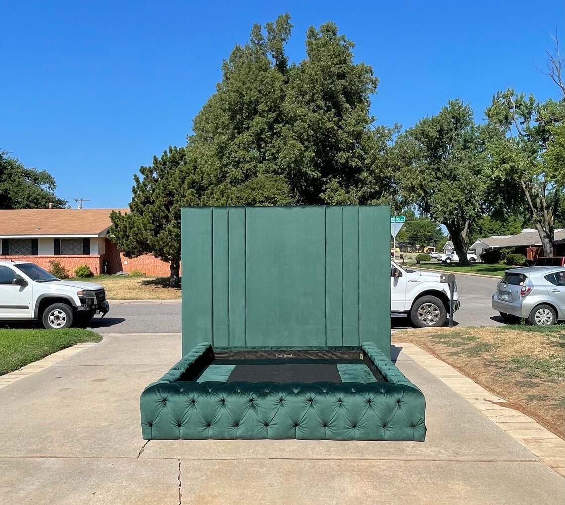 Platform Tufted Bed Extra Wide Tall King Bed Frame Diamond Etsy