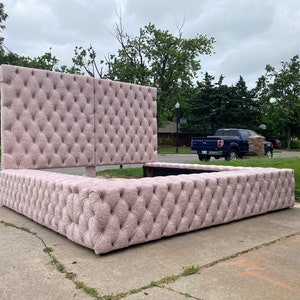 Tufted Velvet Platform Bed Wide California King Queen Full Twin